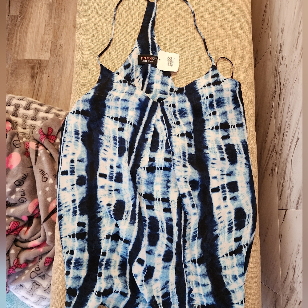 Renee C. Blue and White Tie-Dye Top